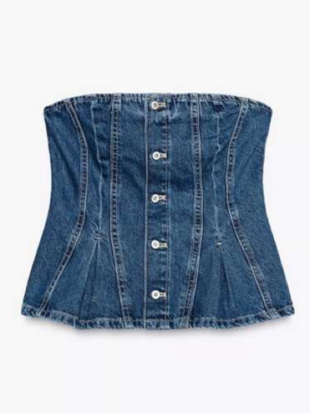 Zara Denim Corset Top XL Strapless Bustier Tube Top Y2K Dark Wash Jean Top